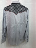 New Men’s Champion Western Gray Plaid Long Sleeve Pearl Snap 15 Medium AA-76