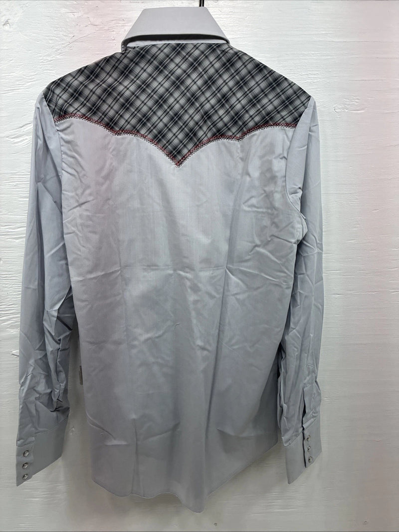 New Men’s Champion Western Gray Plaid Long Sleeve Pearl Snap 15 Medium AA-76
