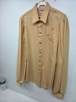 New Women’s H Bar C Yellow Design Long Sleeve Pearl Snap Size 38 II-78