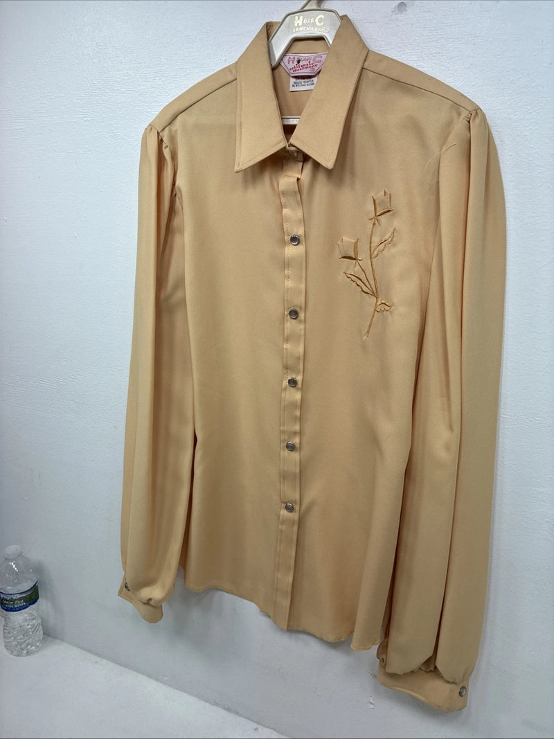 New Women’s H Bar C Yellow Design Long Sleeve Pearl Snap Size 38 II-78