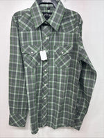 New Kids White Horse Green Plaid Long Sleeve Pearl Snap XL DD-59 