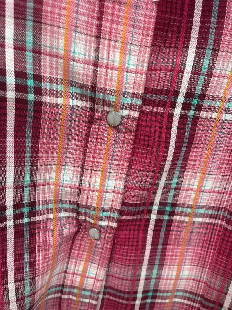 New Women’s Cumberland Pink Plaid Long Sleeve Pearl Snap Medium YY-120