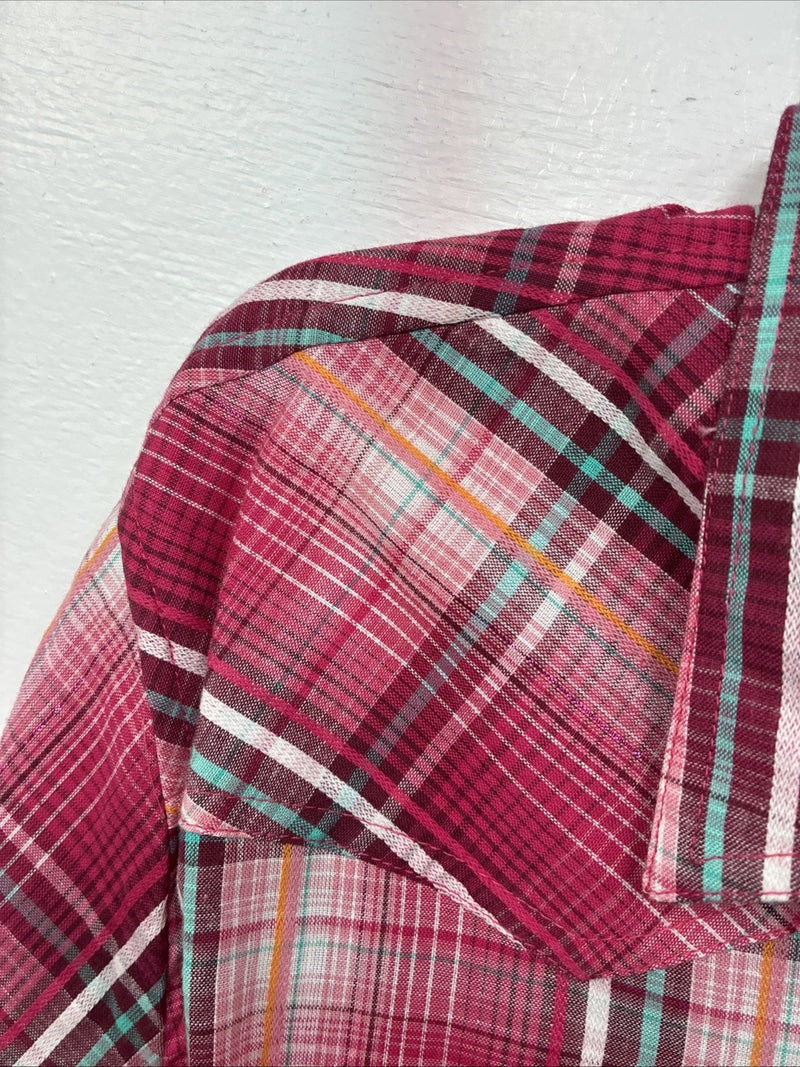 New Women’s Cumberland Pink Plaid Long Sleeve Pearl Snap XL GG-29