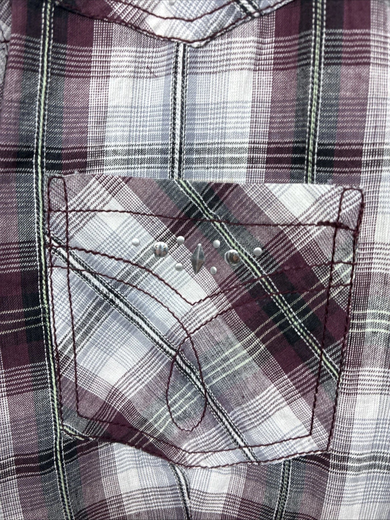 New Women’s Cumberland Purple Plaid Long Sleeve Pearl Snap 3XL GG-25