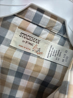 New Men’s Stockman Yellow Grey Plaid Long Sleeve Pearl Snap 14.5 Small X-37