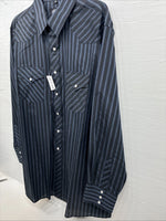 New Men’s White Horse Black Gray Stripe Long Sleeve Pearl Snap XL O-54