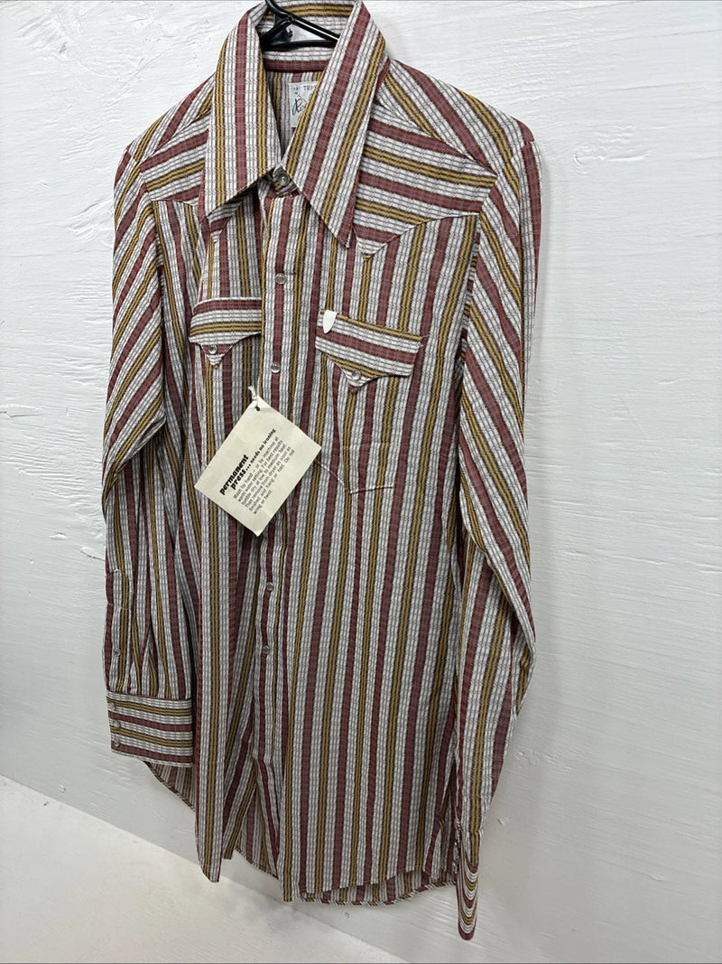New Men’s Rockmount Multicolor Stripe Long Sleeve Pearl Snap Small AA-108