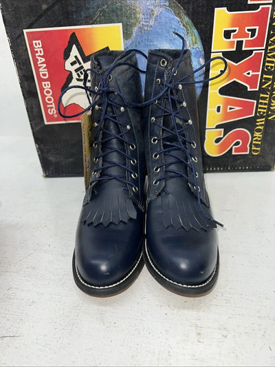 New Women’s Blue Lace Up Texas Brand Cowboy Boots. 4445 7 M. 18-76