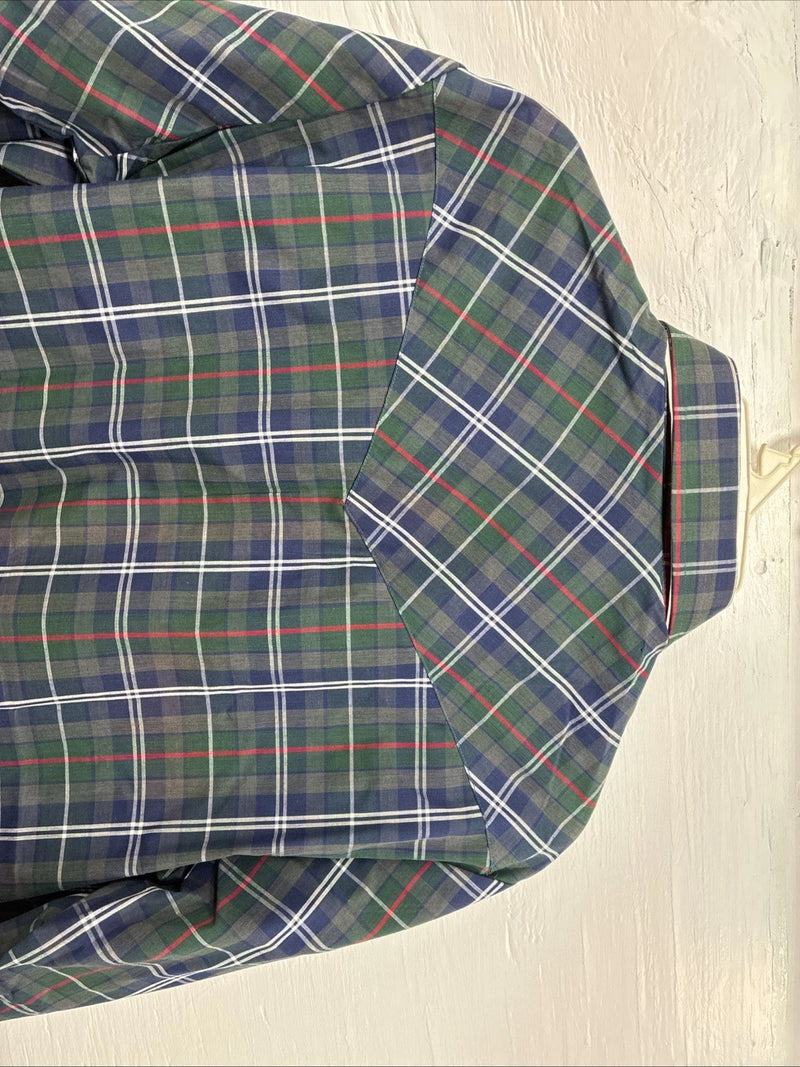 New Men’s ELY Plains Green Blue Plaid Long Sleeve Pearl Snap 16.5 Large Q-85