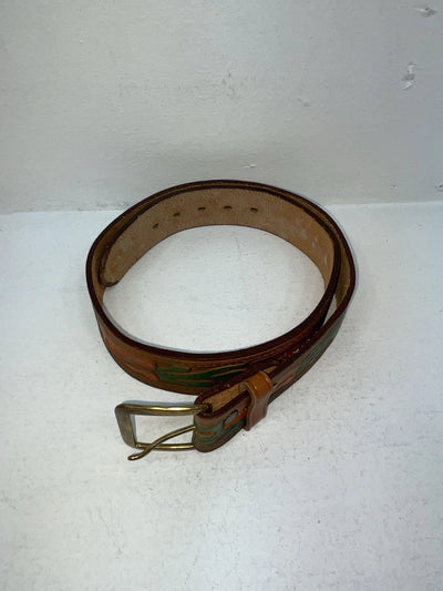 New Brown Genuine Leather Tooled 34” Belt Z-95