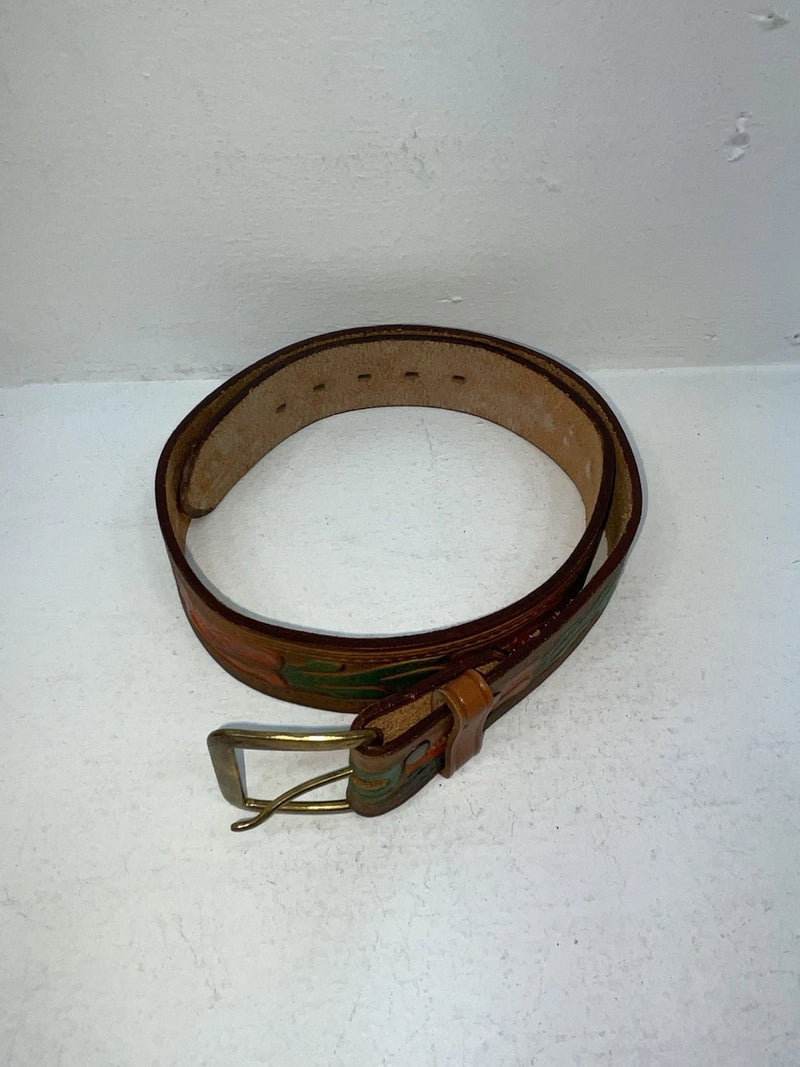 New Brown Genuine Leather Tooled 34” Belt Z-95
