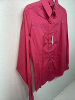 New Women’s Pink White Horse Long Sleeve Button Up Shirt M #211-1426 3B-79