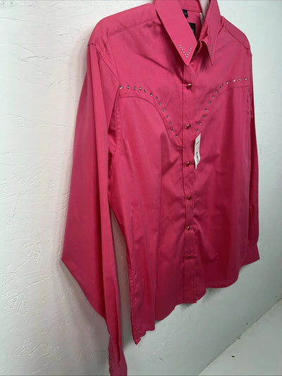 New Women’s Pink White Horse Long Sleeve Button Up Shirt M #211-1426 3B-79