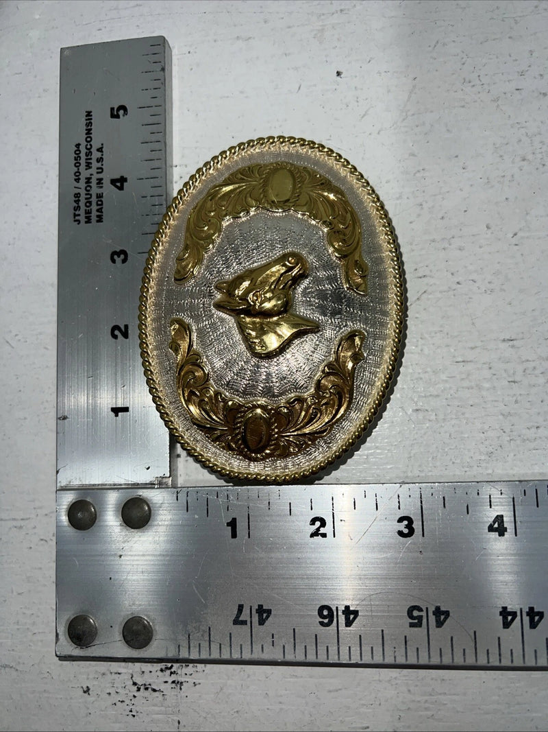 New Women’s Justin Gold Silver Horse Head belt Buckle. F-9