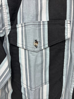 New Men’s San Angelo Gray Black Stripe Short Sleeve Button Up Medium CC-16