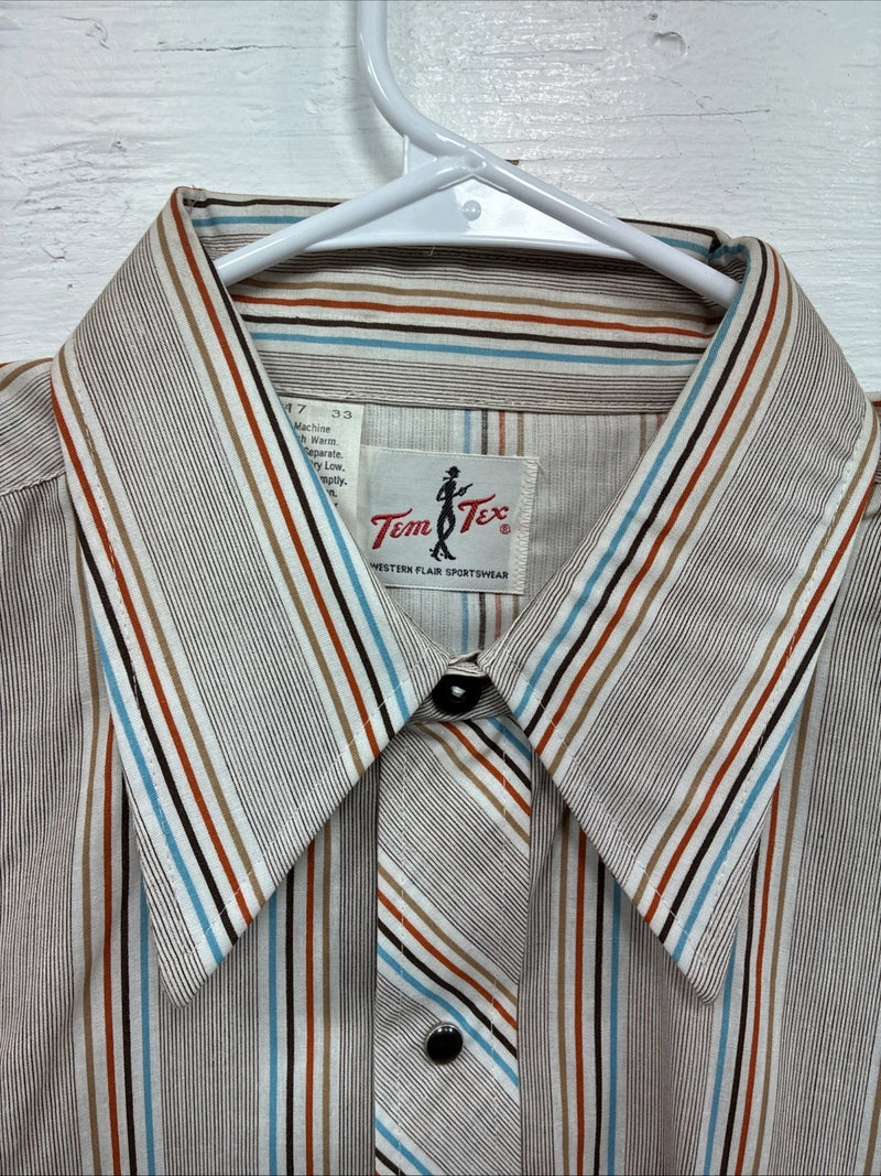 New Men’s Tem Tex Multiple Color Stripe Long Sleeve Pearl Snap XL J-45