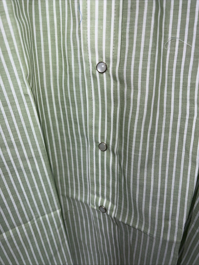 New Men’s Green Stripped Miller Long Sleeve Pearl Snap Shirt 15.5x32 M P-77