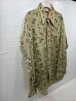 New Men’s ELY Plains Green Tan Floral Long Sleeve Pearl Snap 16.5 Large V-56