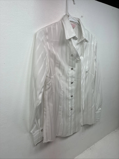 New Women’s H Bar C White Stripe Long Sleeve Pearl Snap Size 34 KK-105