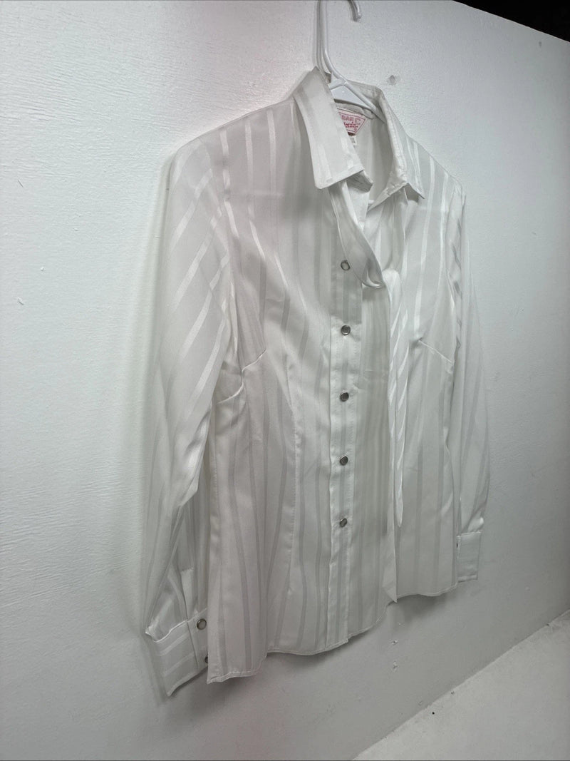 New Women’s H Bar C White Stripe Long Sleeve Pearl Snap Size 34 KK-105