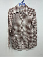New Women’s Karman Brown Checkered Long Sleeve Pearl Snap Size 30 LL-54