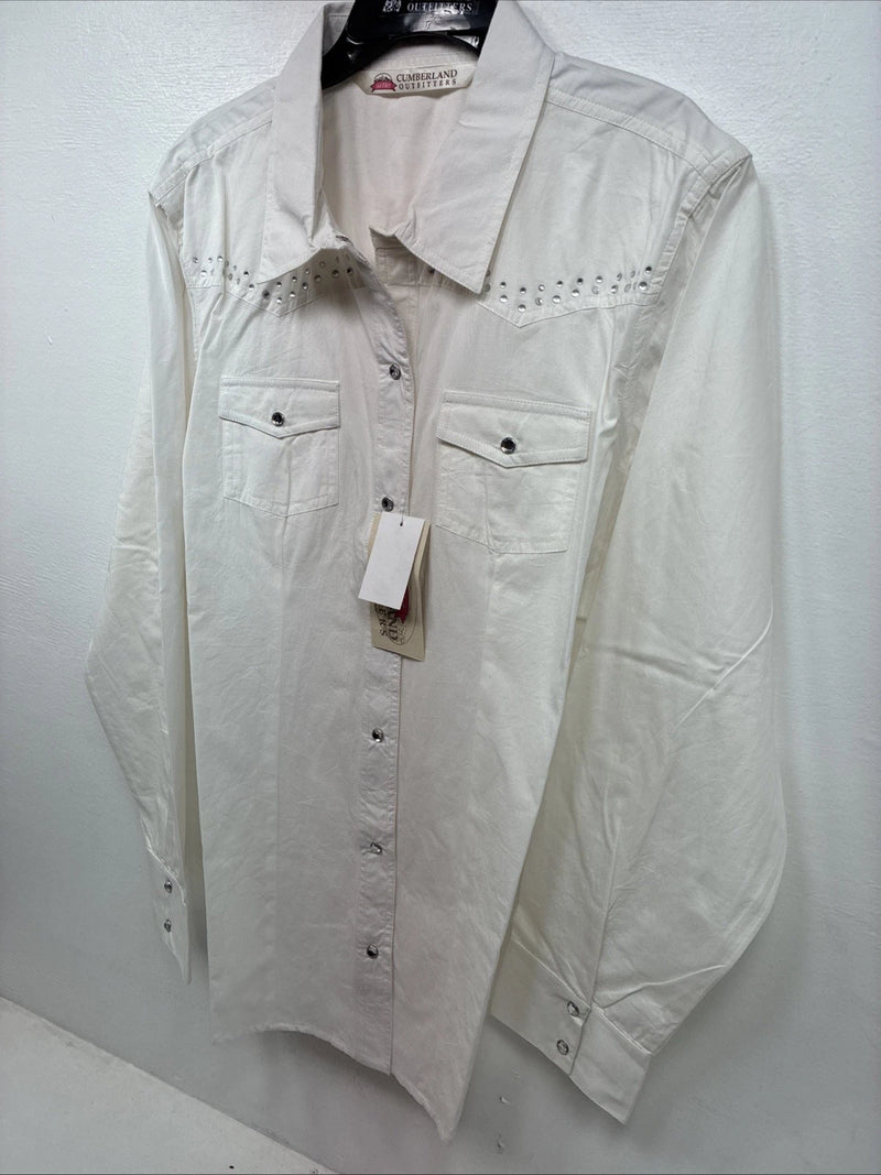 New Women’s Cumberland White Gem Long Sleeve Pearl Snap Size XL KK-84