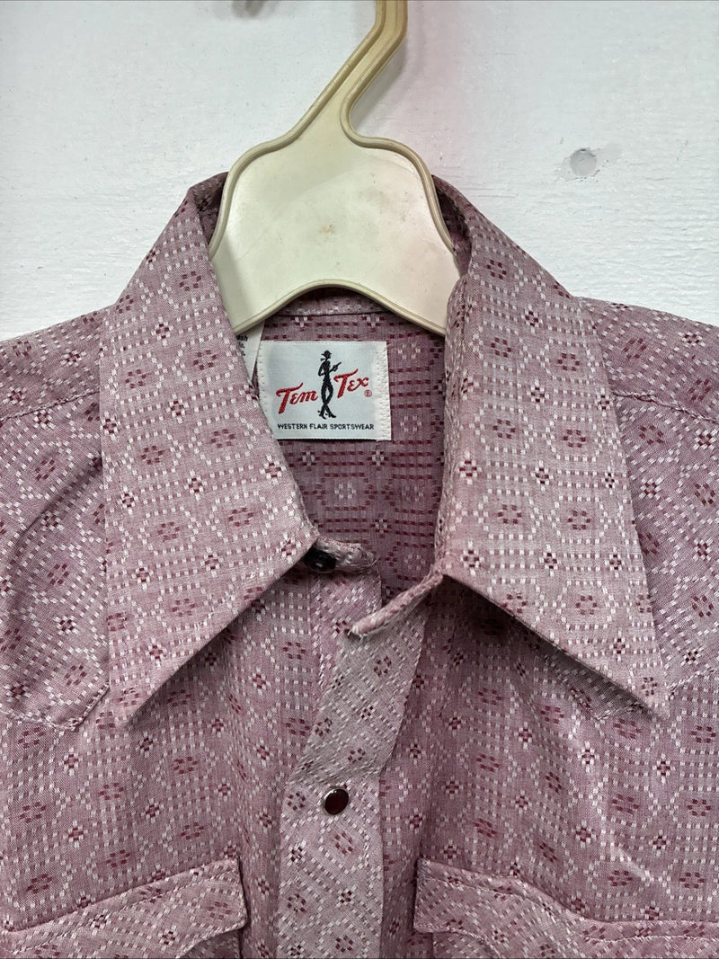 New Women’s Tem Tex Pink Deigned Long Sleeve Pearl Snap 14.5 II-5