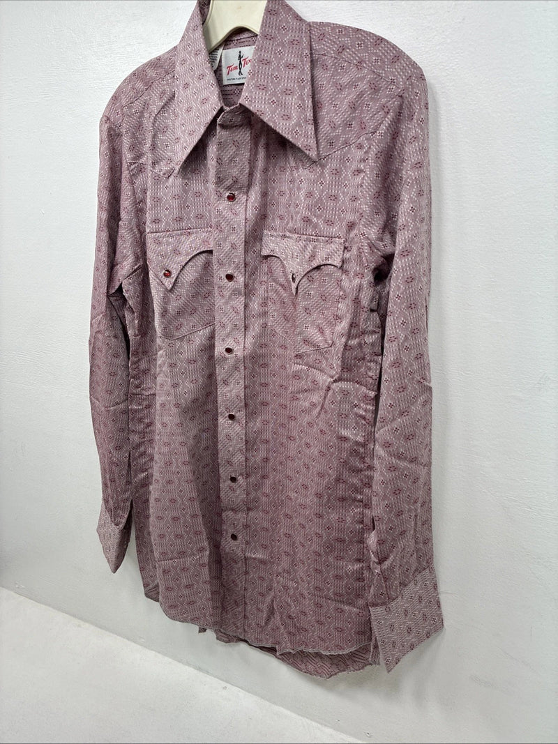 New Women’s Tem Tex Pink Deigned Long Sleeve Pearl Snap 14.5 II-5