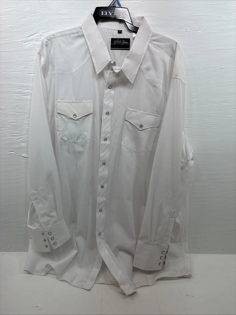 New Men’s White Horse White Long Sleeve Pearl Snap 3XL E-60