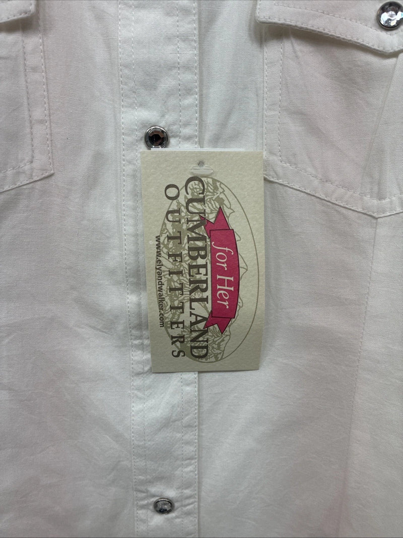 New Women’s Cumberland White Gem Long Sleeve Pearl Snap Large MM-8