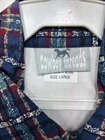 New Women’s Cowboy Threads White Blue Long Sleev Button Up Large MM-122 