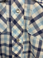 New Men’s Stockman Blue Plaid Long Sleeve Pearl Snap 14.5 Small AA-67