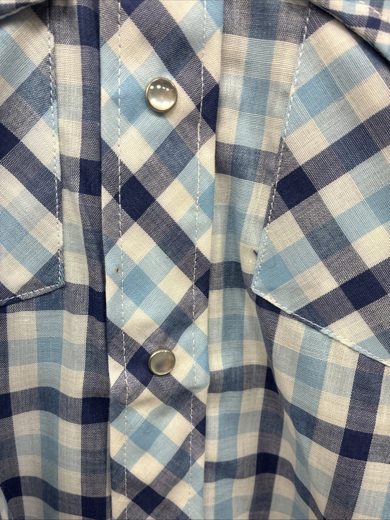 New Men’s Stockman Blue Plaid Long Sleeve Pearl Snap 14.5 Small AA-67