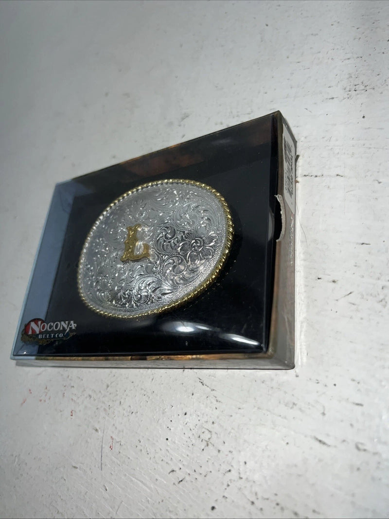 New Women’s Nocona Gold Silver “L” Belt Buckle. 37572-L  A-113