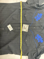 New Women’s ELY 1878 Black Blue Design Long Sleeve Pearl Snap Large LL-30