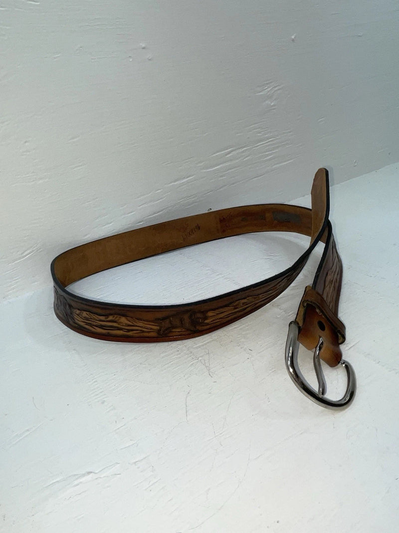 New Brown Genuine Leather Chambers Tooled 34” Belt #6971 JJ-61