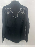 New Men’s White Horse Black Long Sleeve Pearl Snap Medium B-101