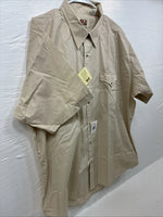 New Men’s ELY cattleman Tan Simple Short Sleeve Pearl Snap 18 2XL H-31