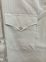 New Men’s White Horse Tan Stripe Short Sleeve Pearl Snap XL R-43