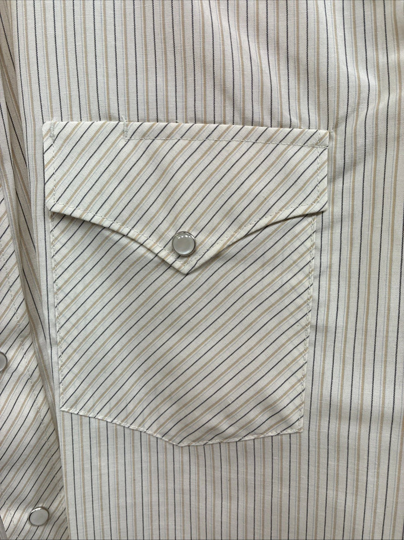 New Men’s White Horse Tan Stripe Short Sleeve Pearl Snap XL R-43