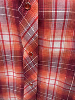 New Women’s Cumberland Pink orange Plaid Long Sleeve Pearl Snap XL GG-61