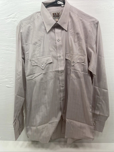 New Men’s ELY cattleman Striped Long Sleeve Pearl Snap 15 X 34 Medium B-126