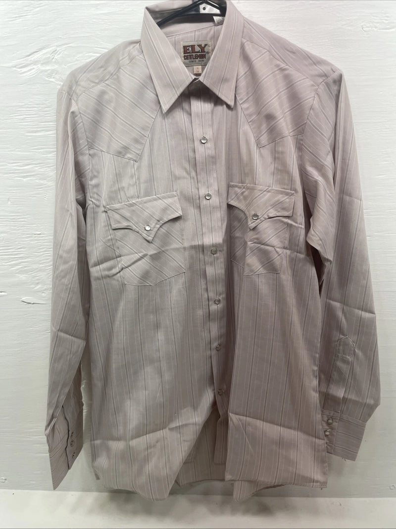 New Men’s ELY cattleman Striped Long Sleeve Pearl Snap 15 X 34 Medium B-126