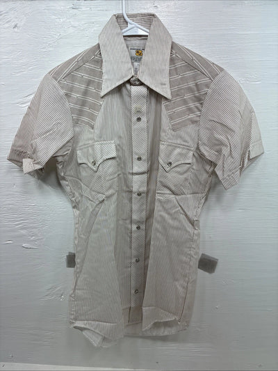 New Men’s Dickson Jenkins Brown stripe Short Sleeve Pearl Snap 14.5 Small AA-97