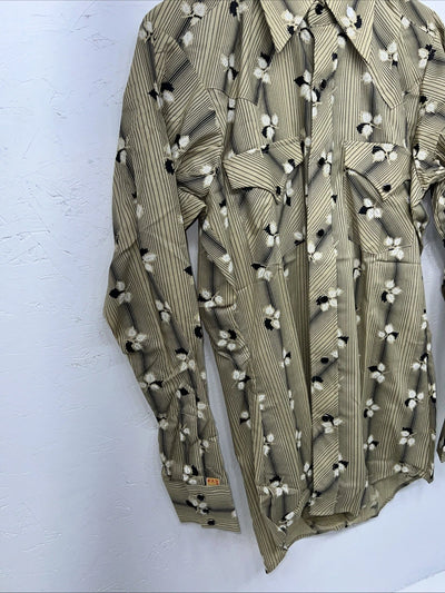 New Men’s Yellow Leaf ELY plains Pearl Snap Long Sleeve Shirt 14.5x33 S I-47