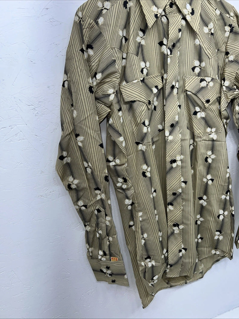 New Men’s Yellow Leaf ELY plains Pearl Snap Long Sleeve Shirt 14.5x33 S I-47