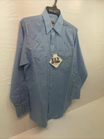 New Men’s ELY Cattleman Blue Long Sleeve Pearl Snap 15.5 X 33 Medium B-114