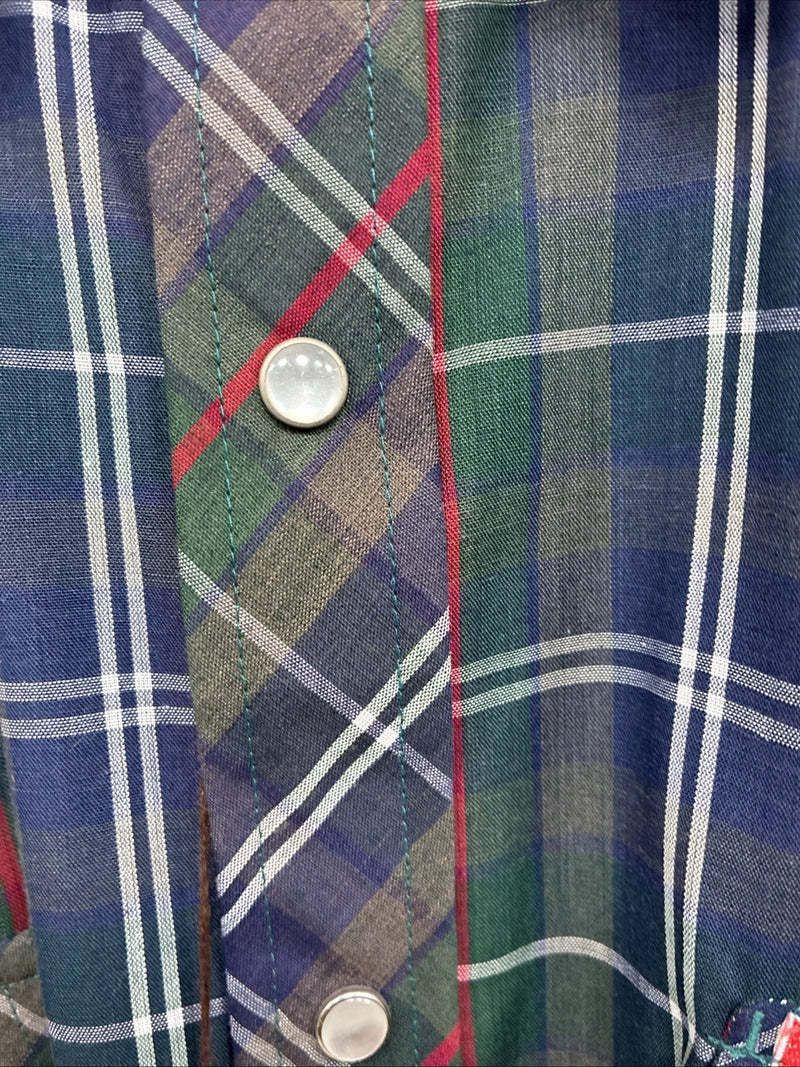 New Men’s ELY Plains Green Blue Plaid Long Sleeve Pearl Snap 16.5 Large Q-85