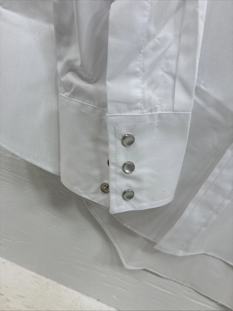 New Men’s ELY Cattleman White Long Sleeve Pearl Snap 16.5 X 36 Large CC-38