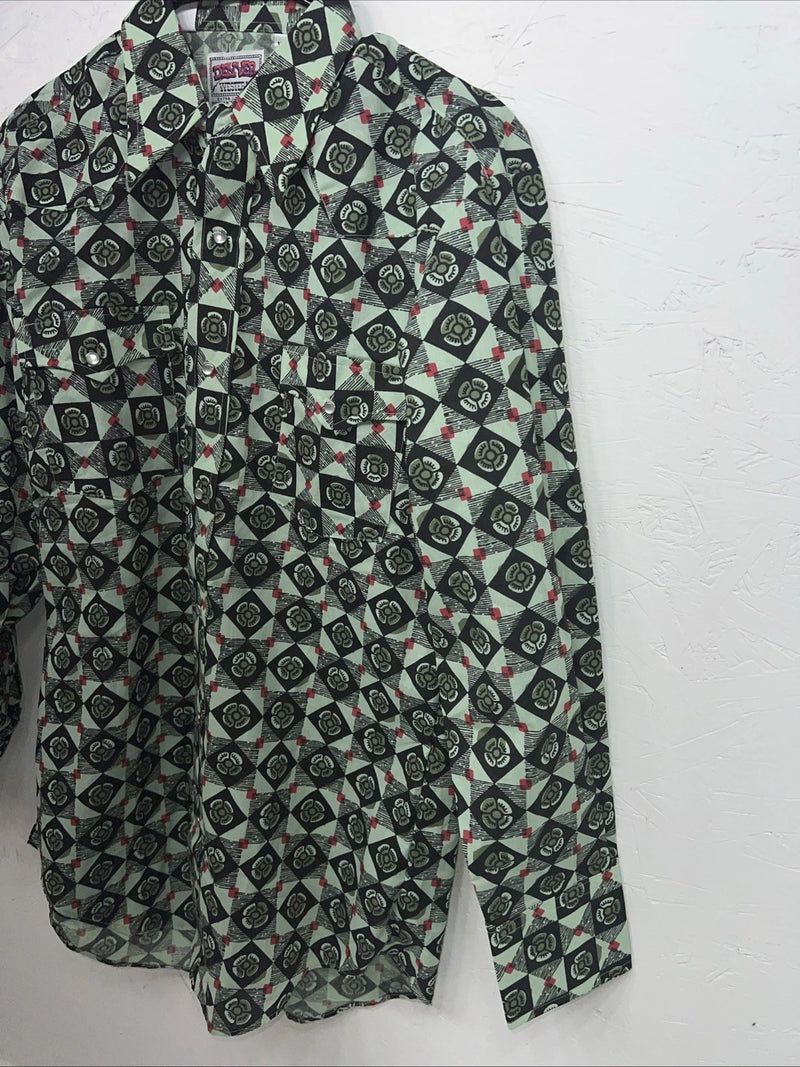New Men’s Green Denver Westerns Long Sleeve Pearl Snap Shirt. 15x32 M P-73